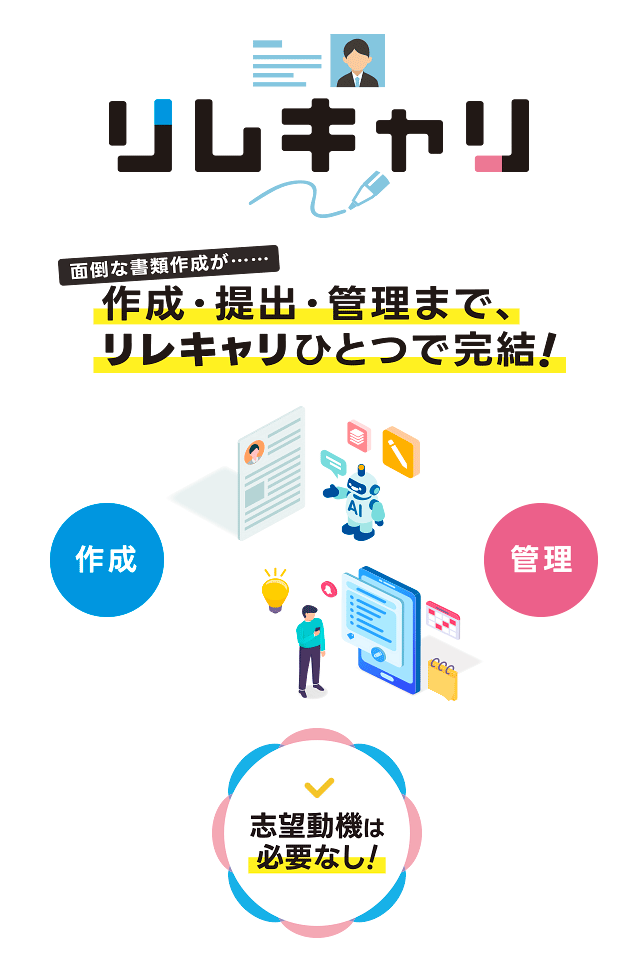 作成・提出・管理まで、リレキャリひとつで完結！